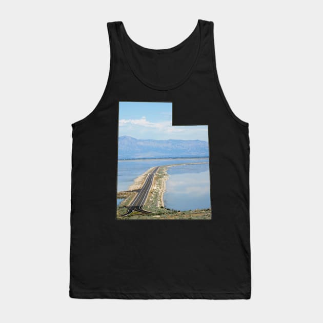 Utah State Outline - Antelope Island Causeway in the Great Salt Lake Tank Top by gorff